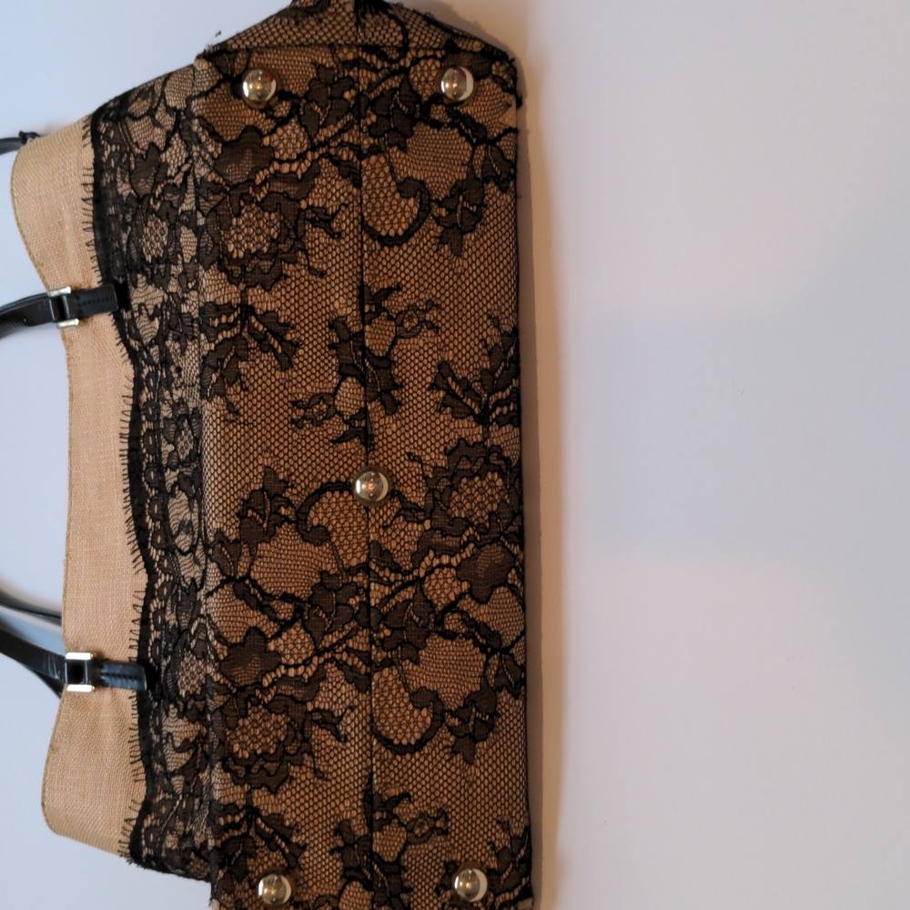 Valentino Beige and Black Lace Tote Bag - Picture 5 of 10
